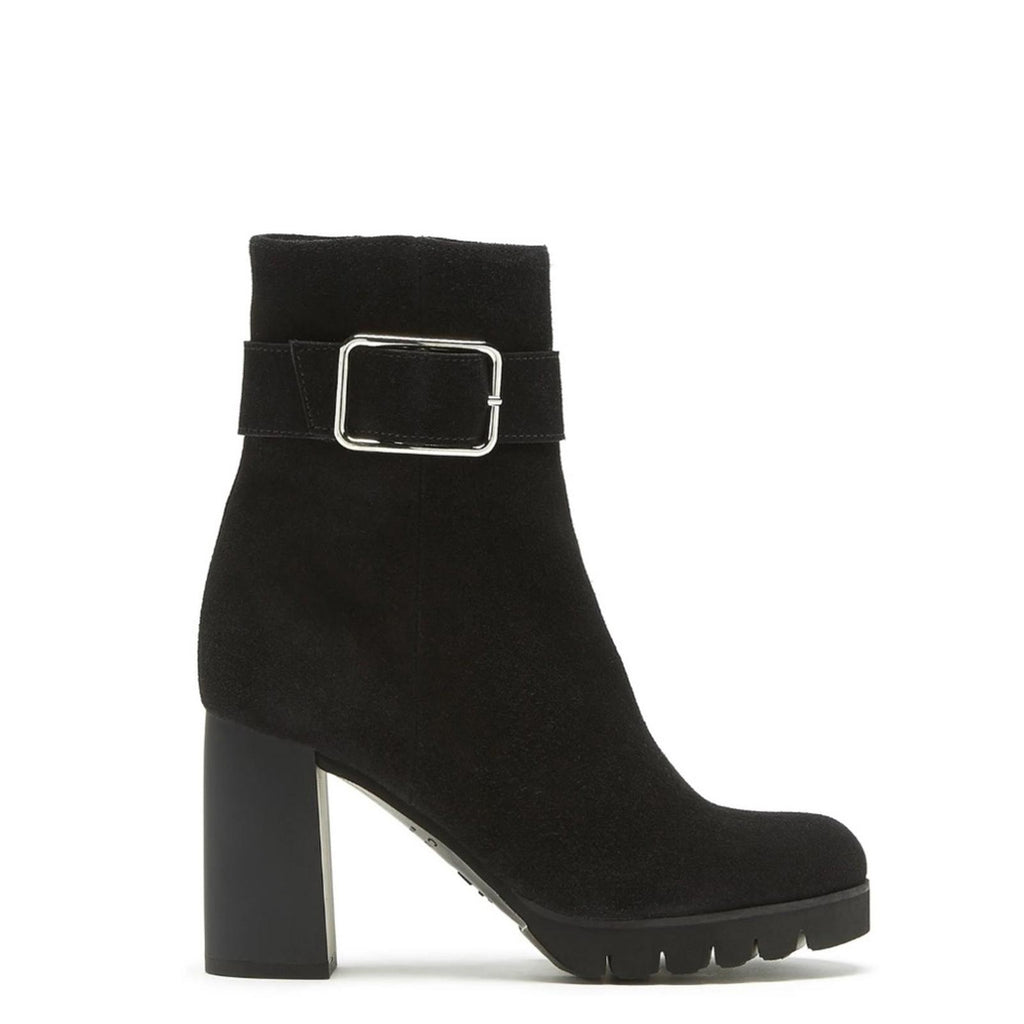 La Canadienne Buckle Accent Milo Block Heel Suede Boots, Size 11 New in Box $565