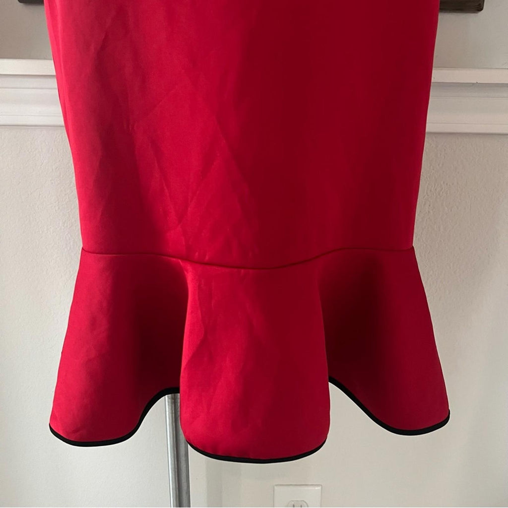 NY & Co Stretch Red Bell-Sleeve Dress w/Black Trim, Size M