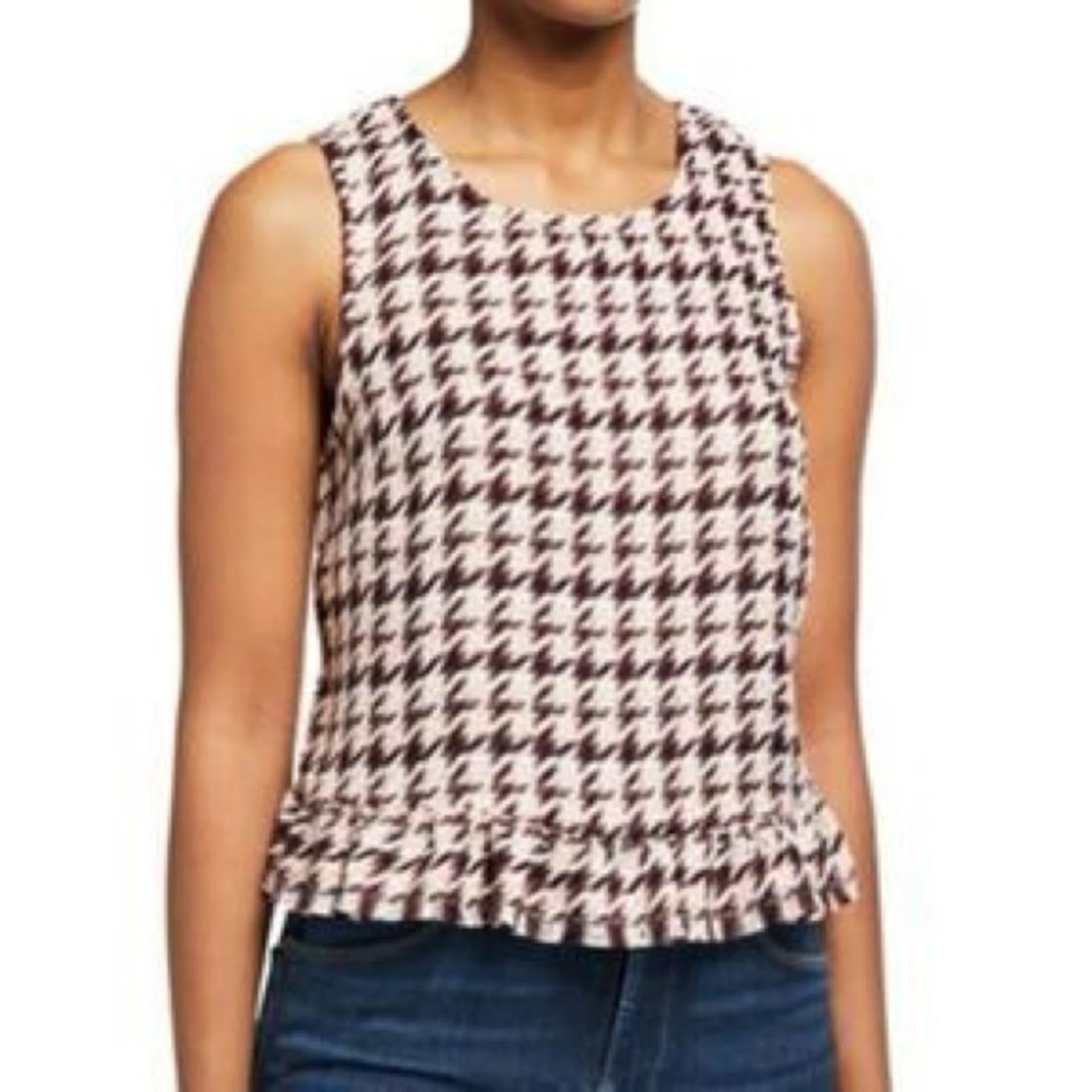 BCBGeneration Ruffle Hem Sleeveless Woven Top in Pink Red, Size XL