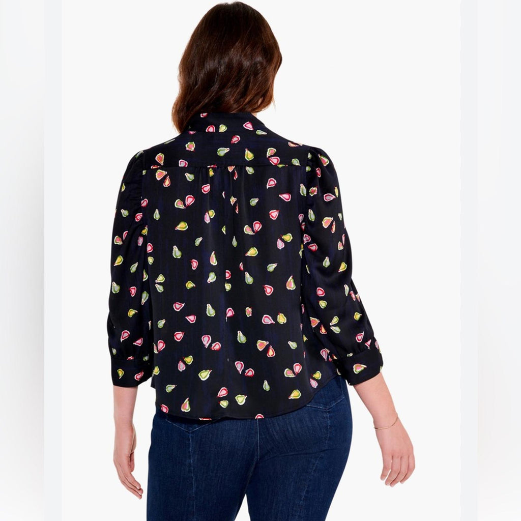 Nic+Zoe Party Pears Button Front Top, Black Mul Size S New w/Tag Retail $148