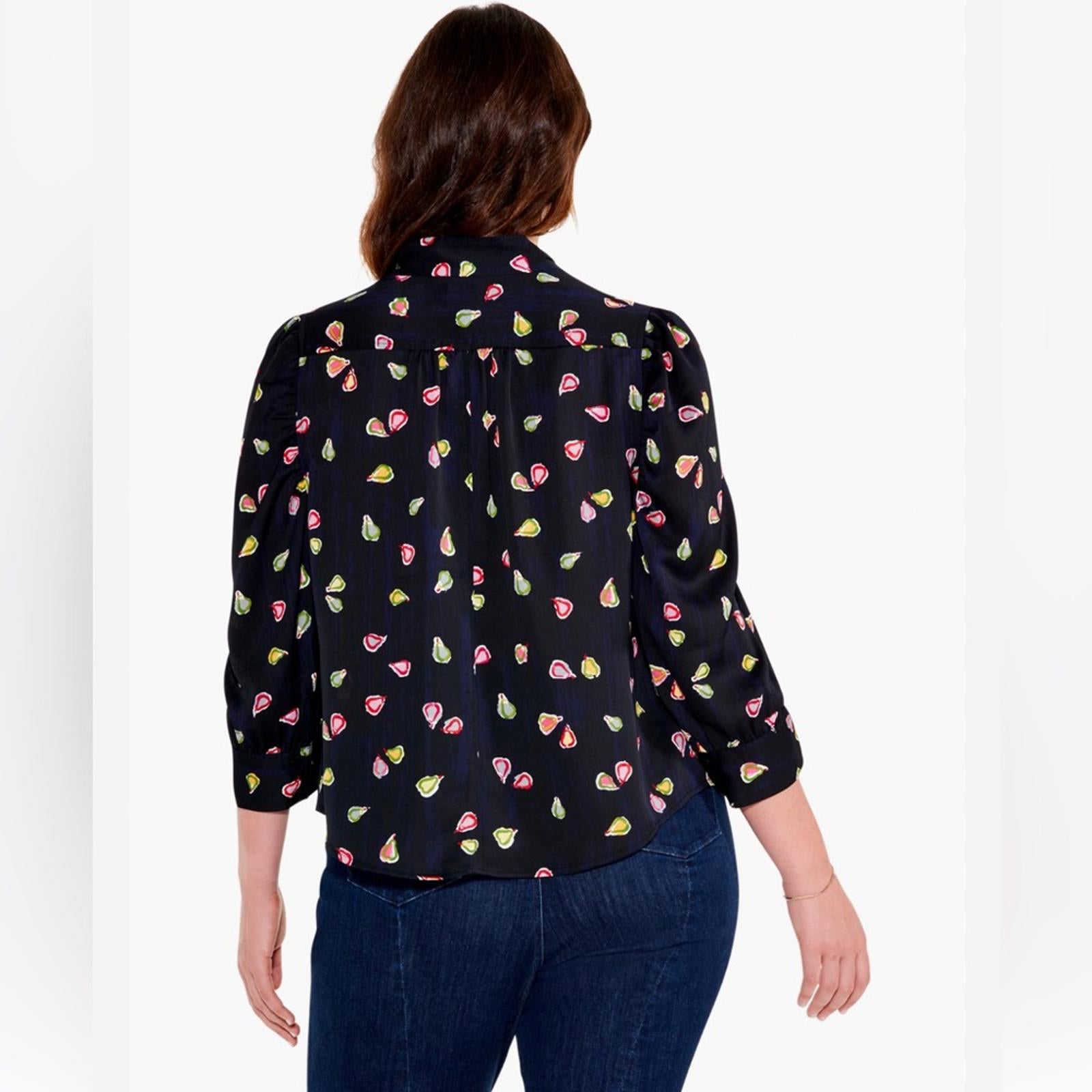 Nic+Zoe Party Pears Button Front Top, Black Mul Size S New w/Tag Retail $148