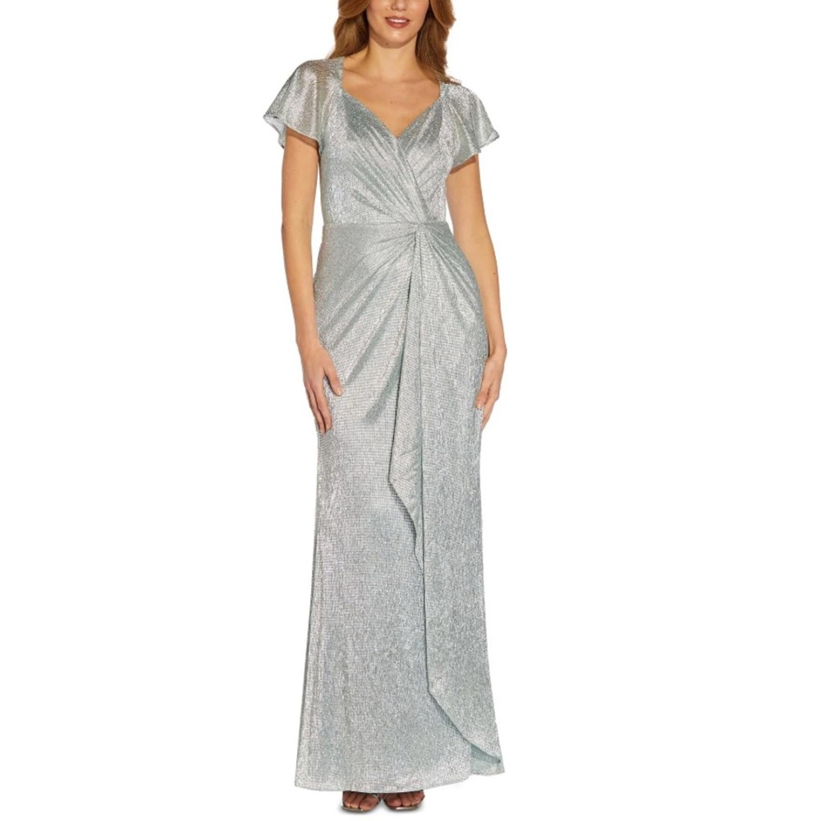 Adrianna Papell Twist Front Flutter Sleeve Formal Maxi Dress, NWT, Size 4
