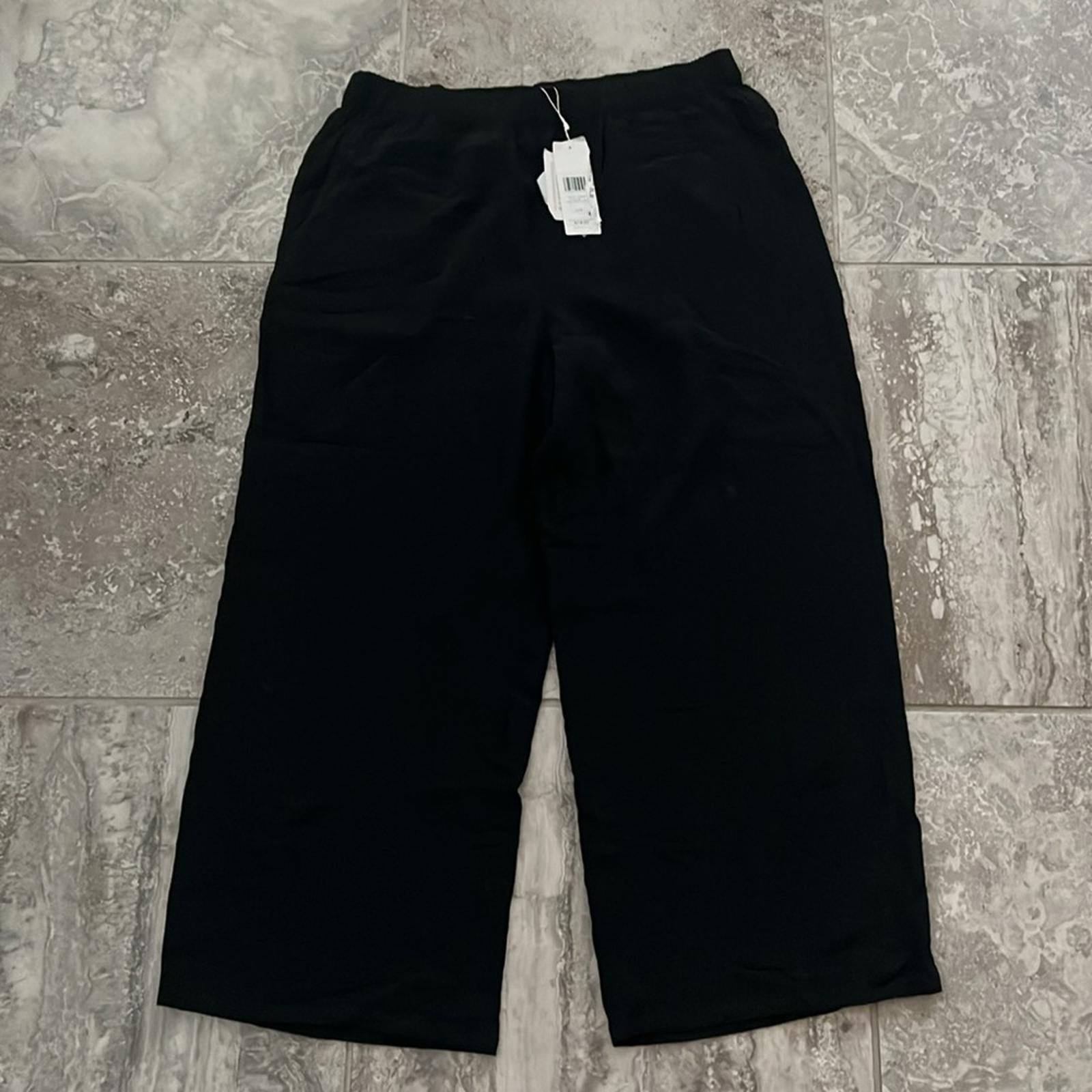 Eileen Fisher Wide Leg Cropped Pants in Black, Size Large New w/Tag Retail $218