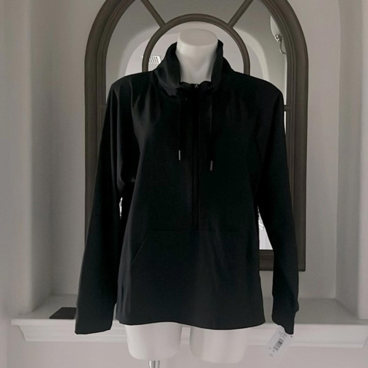 Josie NATORI Solstice Zip PopOver Mock Neck Top, Black Size XL New w/Tag