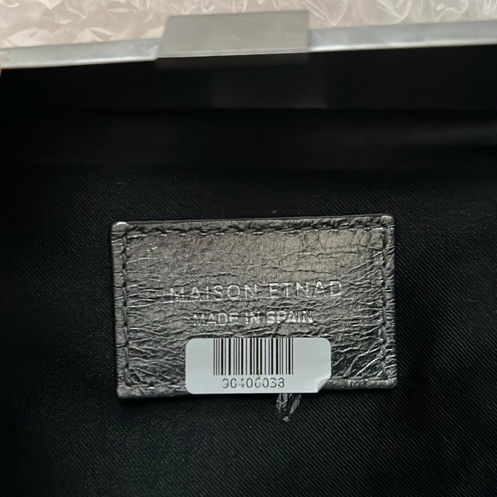 MAISON ETNAD Norah Metallic Frame Clutch, Silver, Retail $680