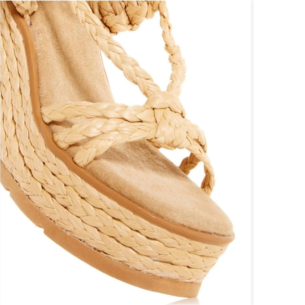 NEW Schutz Revolve* Geissa Platform Wedge Espadrille Sandals Nude, Size 11B $158
