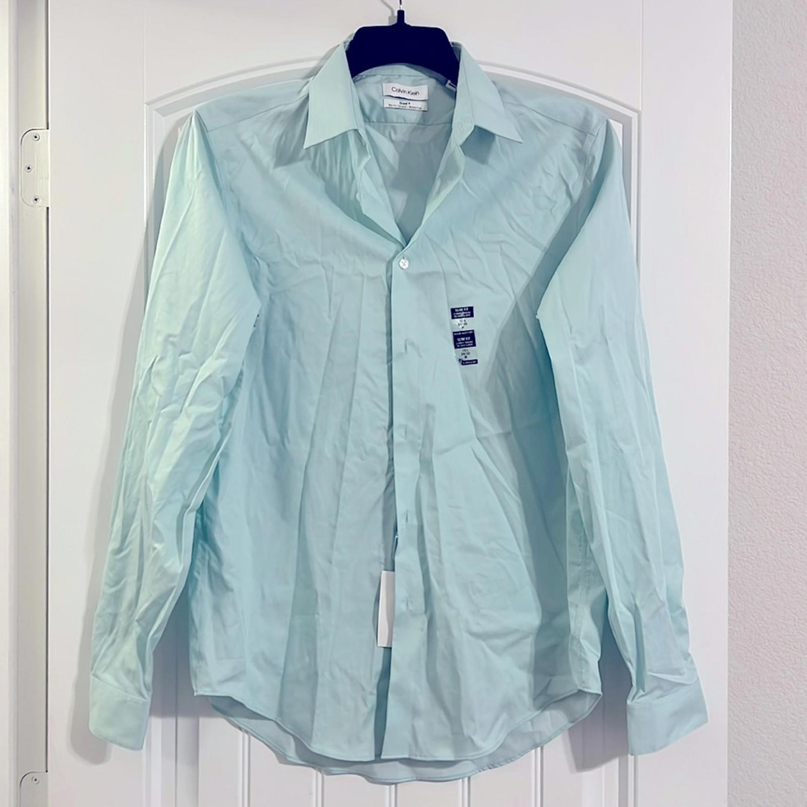 Calvin Klein Steel Slim-Fit Stain Shield Dress Shirt Green 15.5 (34/35) NEW