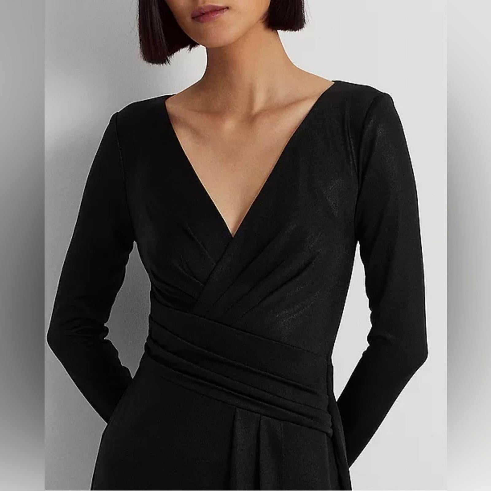 Lauren Ralph Lauren Foil-Print Jersey Cocktail Dress in Black, NWT, Size 8