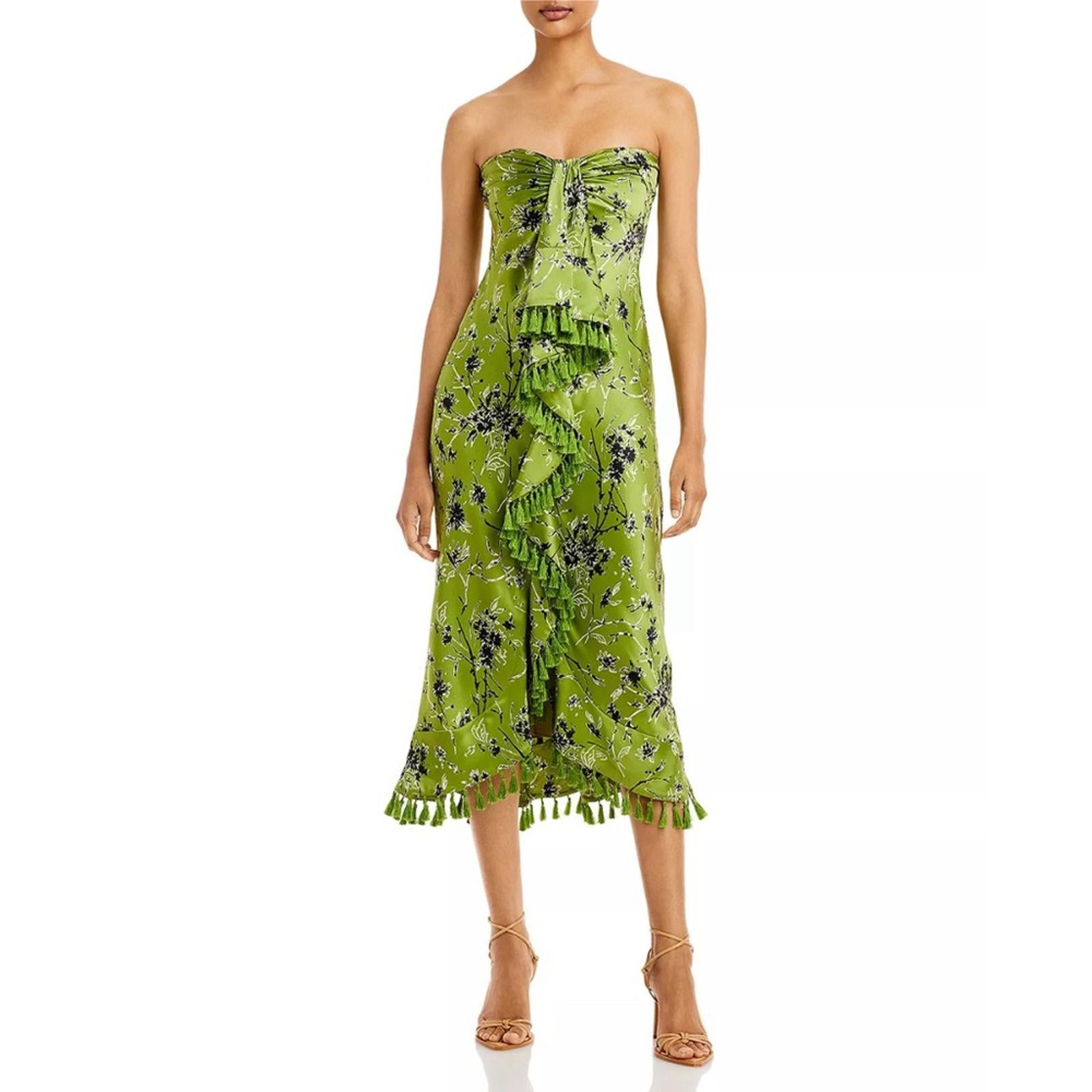Cinq à Sept Elise Silk Strapless Wildflower Ruffle Tassel Dress, NWT, Size 0