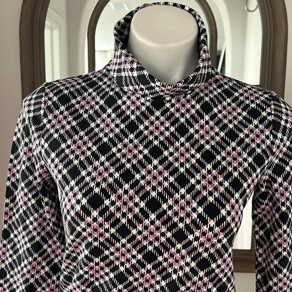 NEW Talbots Cotton Turtleneck Bias Plaid Top Black/Purple Size S New w/o Tag