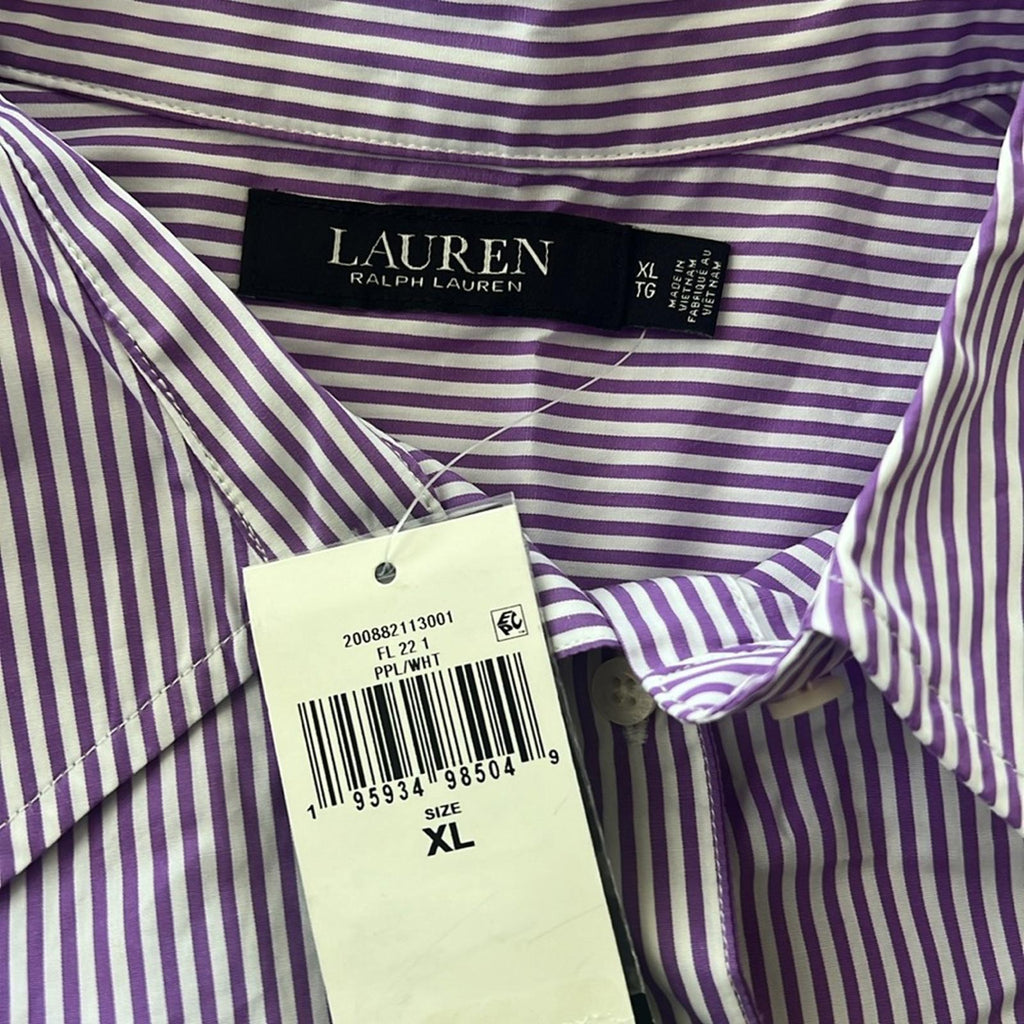 Lauren Ralph Striped Broadcloth Shirt in Lavender, Size XL New w/Tag