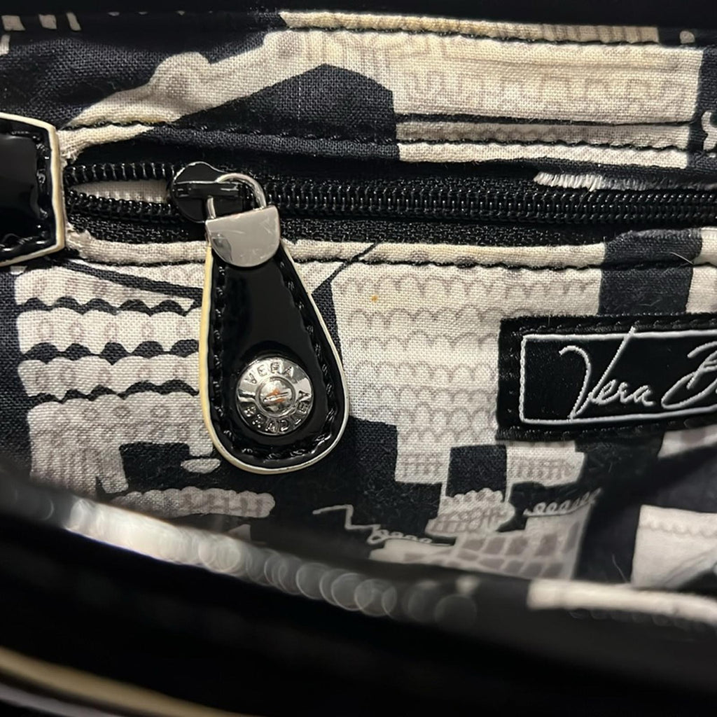Vera Bradley Quilted Clutch Black Patent Leather Purse with Silver Tone Accents