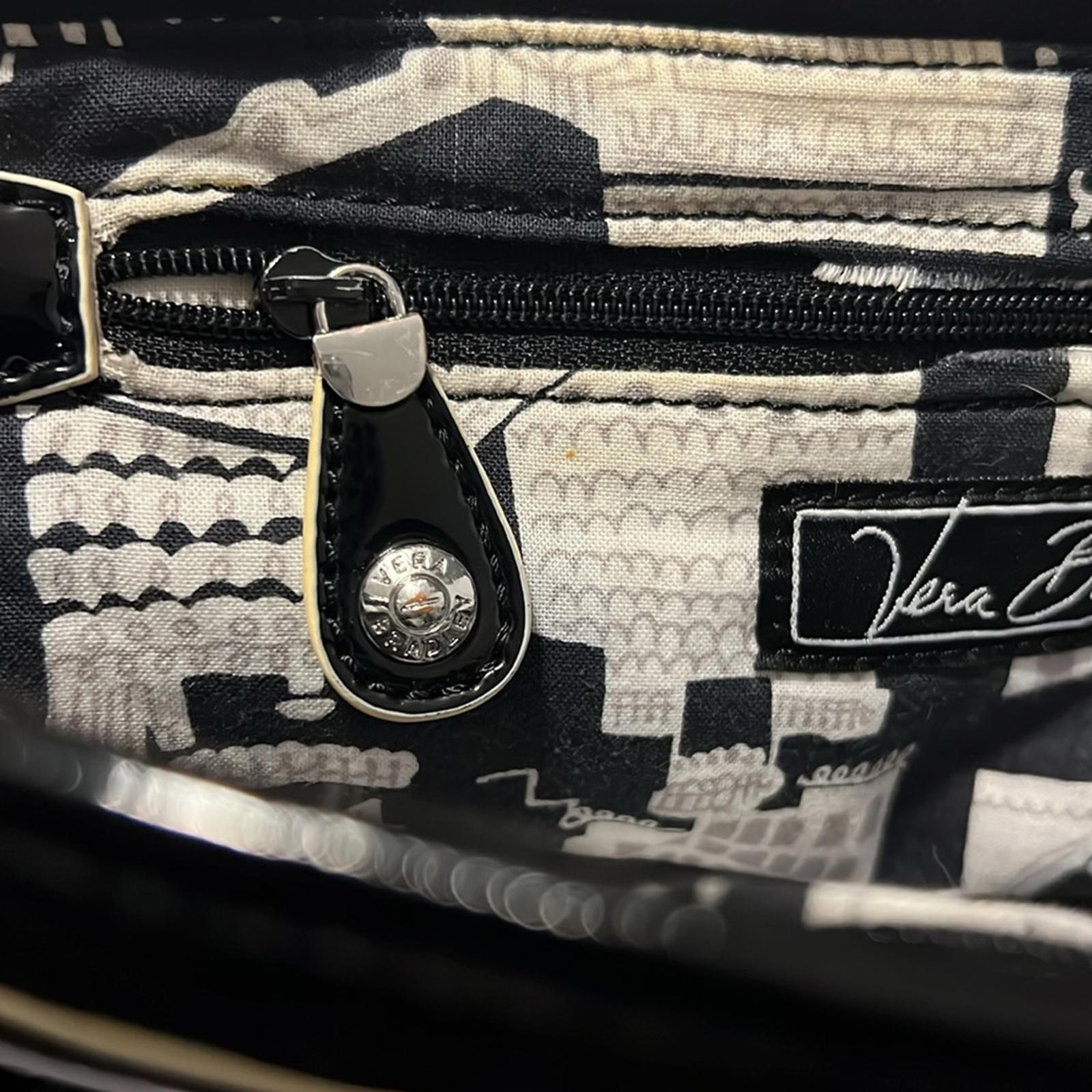 Vera Bradley Quilted Clutch Black Patent Leather Purse with Silver Tone Accents