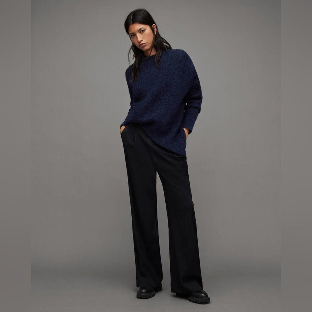 All Saints Selena Mixed Stitch Asymmetric Sweater Midnight Blue Size S New w/Tag