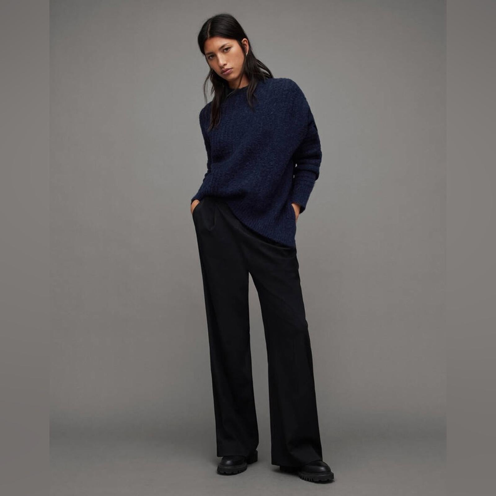 All Saints Selena Mixed Stitch Asymmetric Sweater Midnight Blue Size S New w/Tag