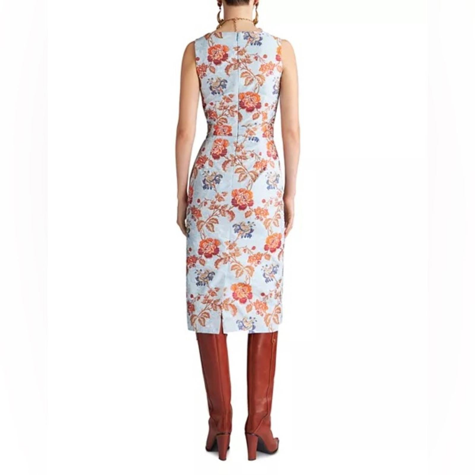 Etro Jacquard Floral Sheath Dress in Pale Blue Multi, Size 36, NEW $2300