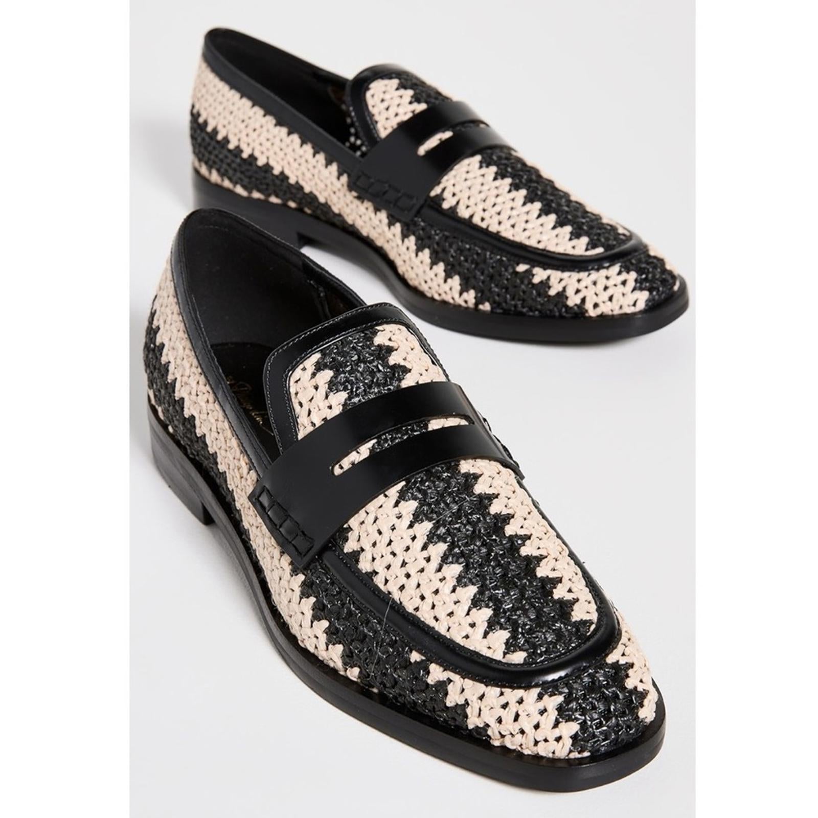 3.1 Phillip Lim Alexa Raffia & Leather Penny Loafers in Antique White/Black NEW