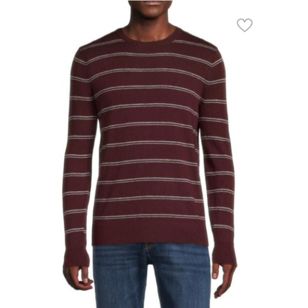 Theory Riland Harman Stripe Wool-Blend Sweater in Chianti/Grey Size M NWT $325