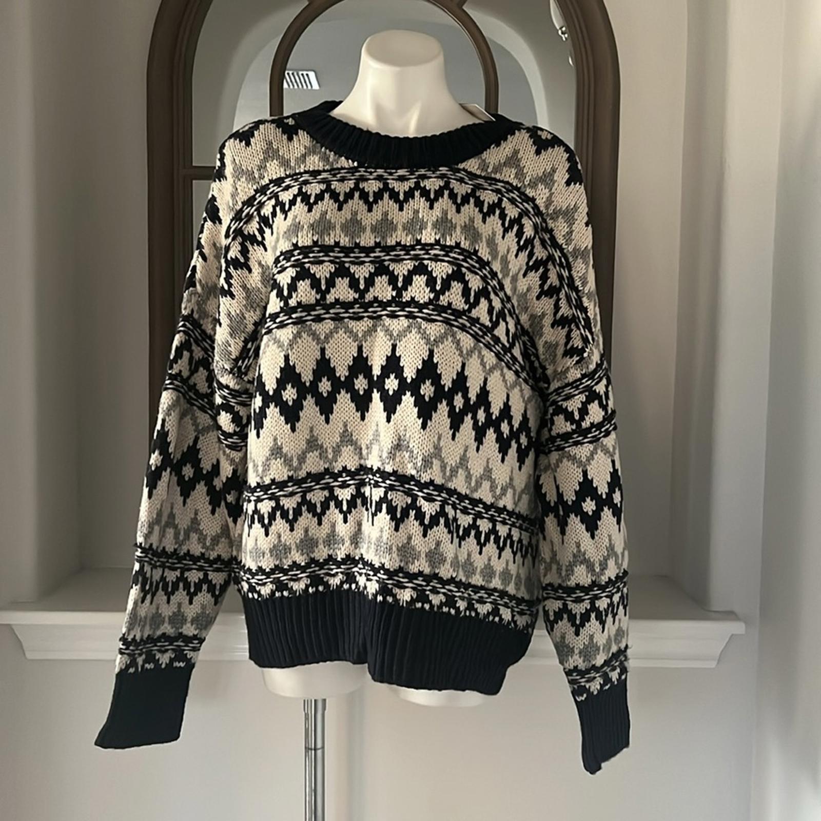 Favorite Daughter ‘Tis The Season Sweater &Hat Set, Blue/Grey Fair Isle Sz M NWT