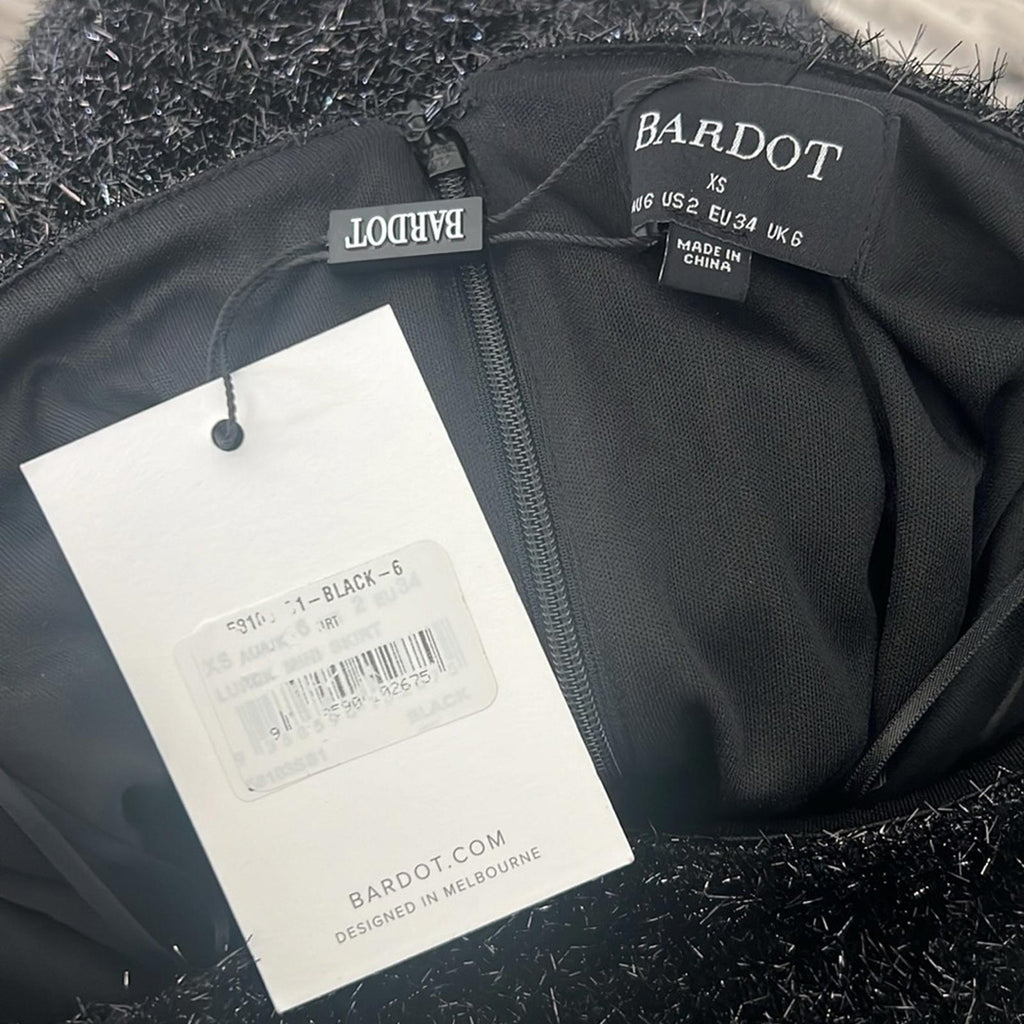 BARDOT Lurex Mini Skirt in Black, Size XS New w/Tag