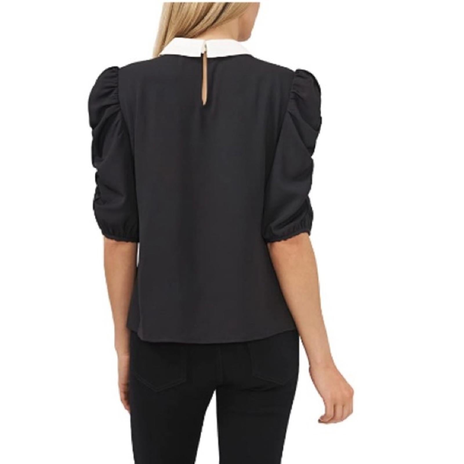 Cece Collared Puff Sleeve Blouse in Rich Black, Size XS New w/Tag Retail $89