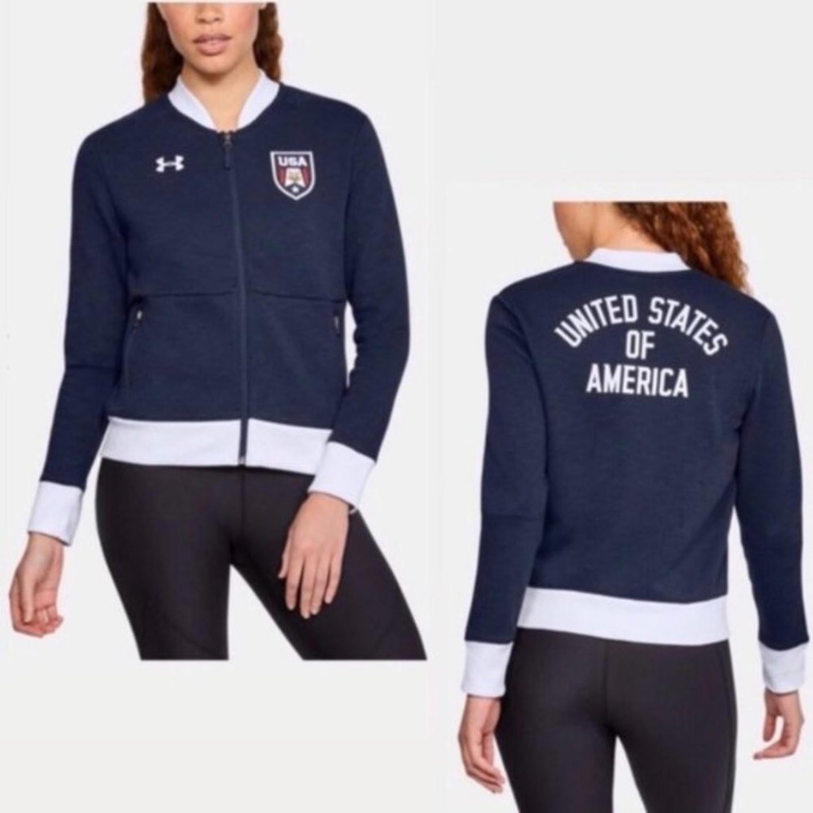 Under Armour Team USA Bomber Jacket Zip Sweatshirt Patriotic Navy Size M NWT