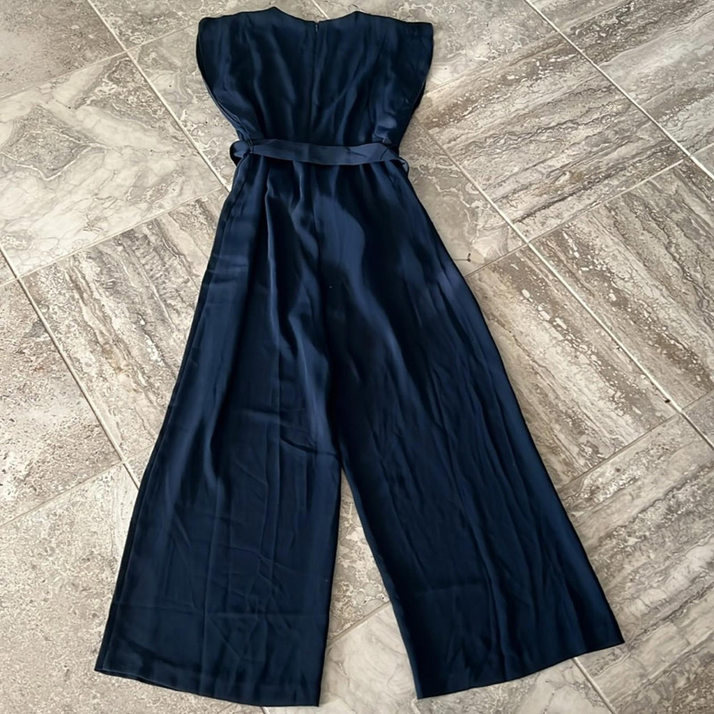 NEW Eliza J Flutter Sleeve Crepe Wide Leg Jumpsuit in Navy, Size 16 NEW w/o Tag