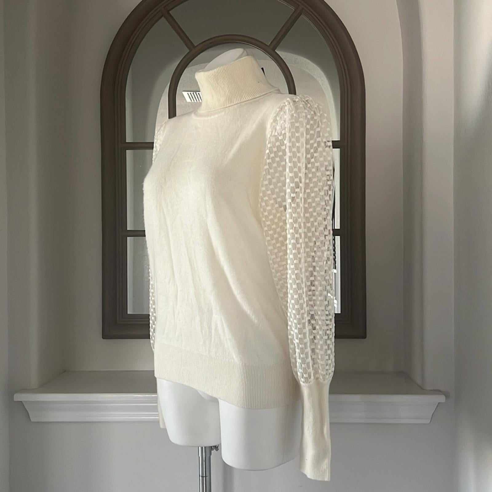 Cashmere Mesh Sleeve Turtleneck Sweater from C by Bloomingdale's Size XL NWT