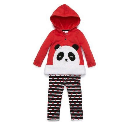Nannette Kids 2-pc Red Panda Bear Faux Fur Matching Hoodie & Pants, 6-9Mos NWT