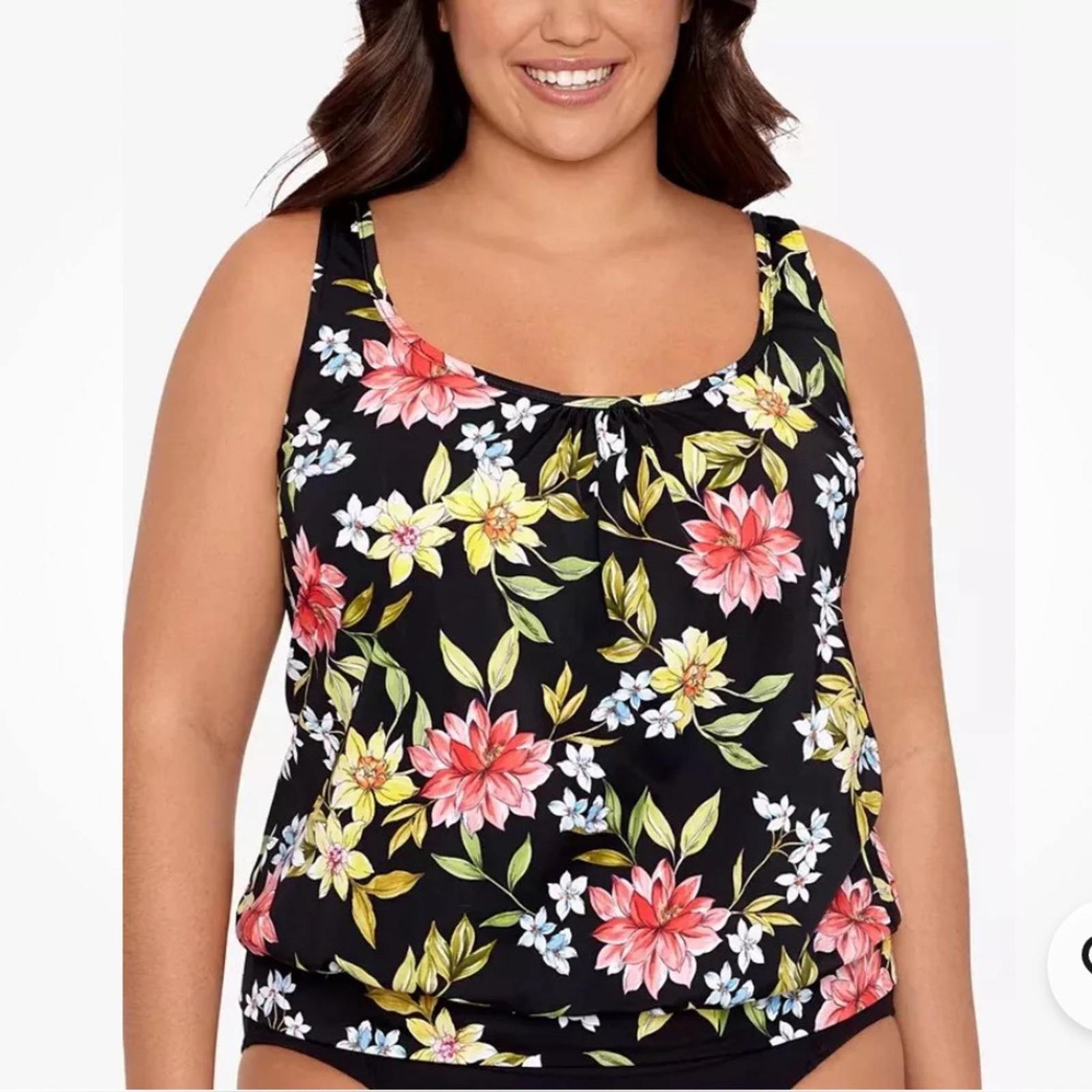 Swim Solutions Plus Size Underwire Blouson Tankini Top Multi, UK 22 US 20 NEW