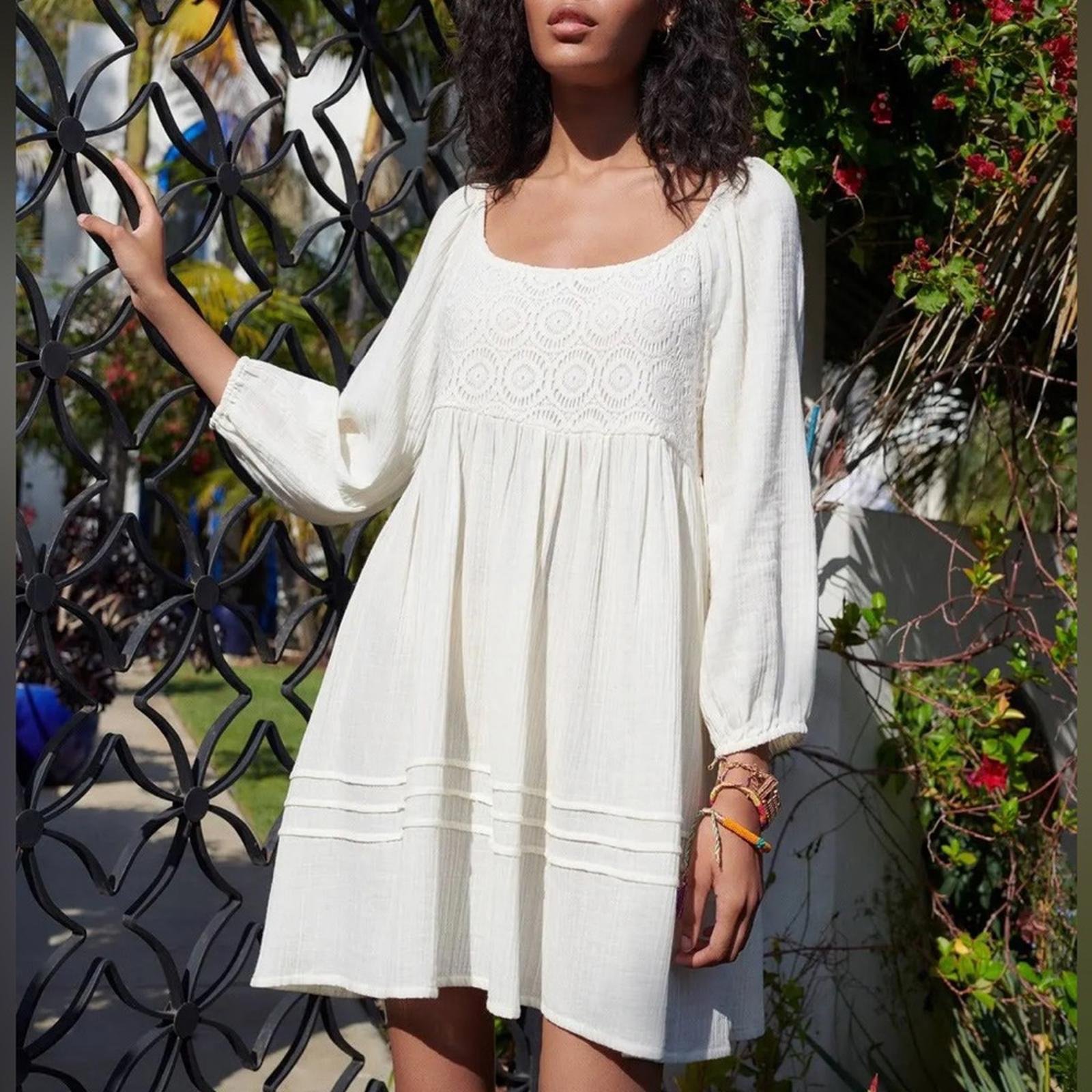 Sanctuary Summer Swing Dress in Gauze w/Crochet, White Size S NEW w/Tag