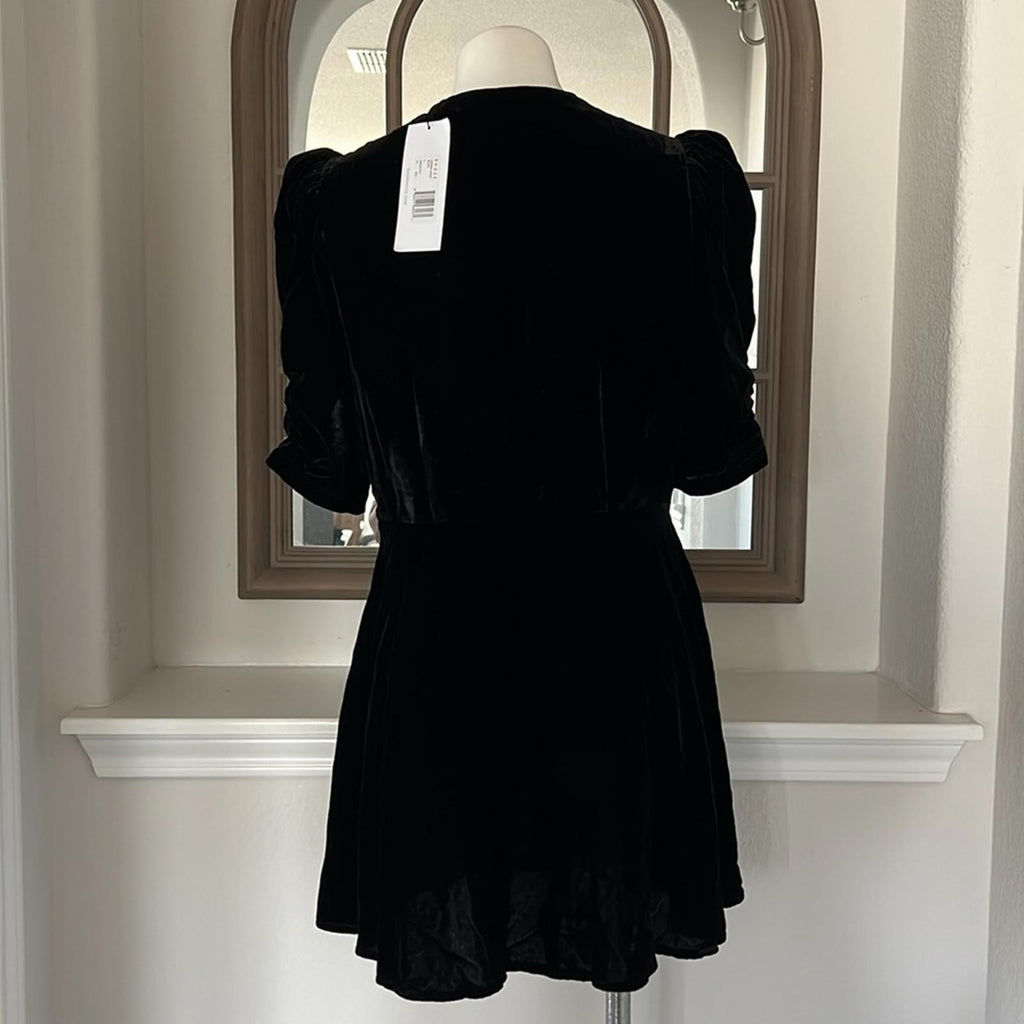 RHODE Leanna Twisted Puff Sleeve Mini Dress, Black Size L New w/Tag Retail $495