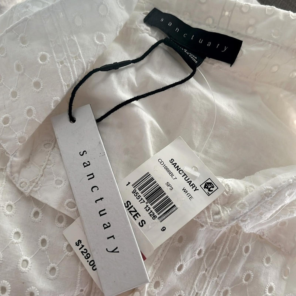 Sanctuary Heirloom Collared Midi Shirtdress in White, Size S NEW w/Tag