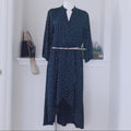 Laundry Faux Wrap Hi-Low Hem Maxi Dress in Navy/Gold Stars, NWT