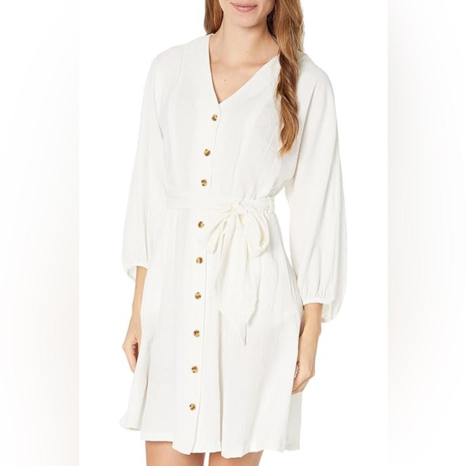 NEW Calvin Klein Button-Down Belted Shirtdress w/Pockets, White Size 2 NWT $134