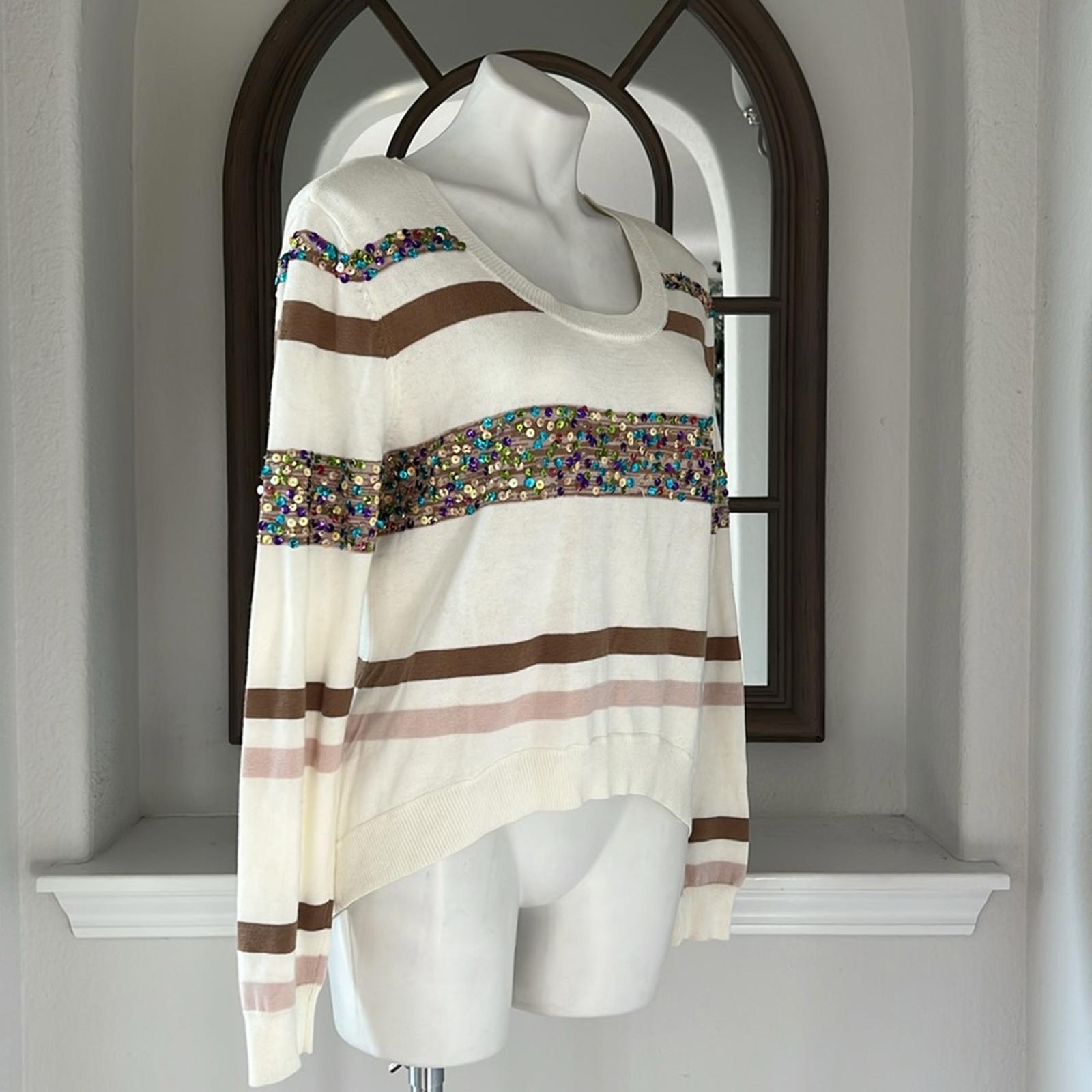 Willi Smith Hi-Low Crewneck Striped Sweater w/Sequin Detail Size L EXCELLENT!