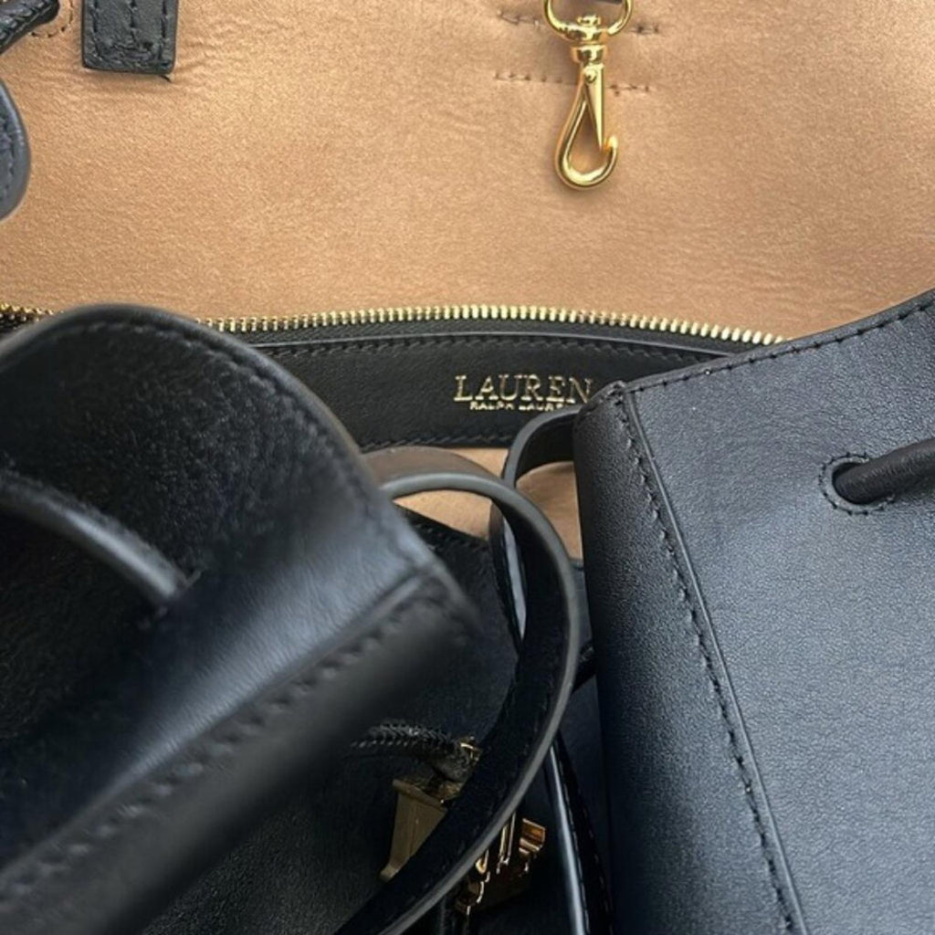 NEW Lauren Ralph Lauren Andie Large Leather Drawstring Tote in Black New w/o Tag