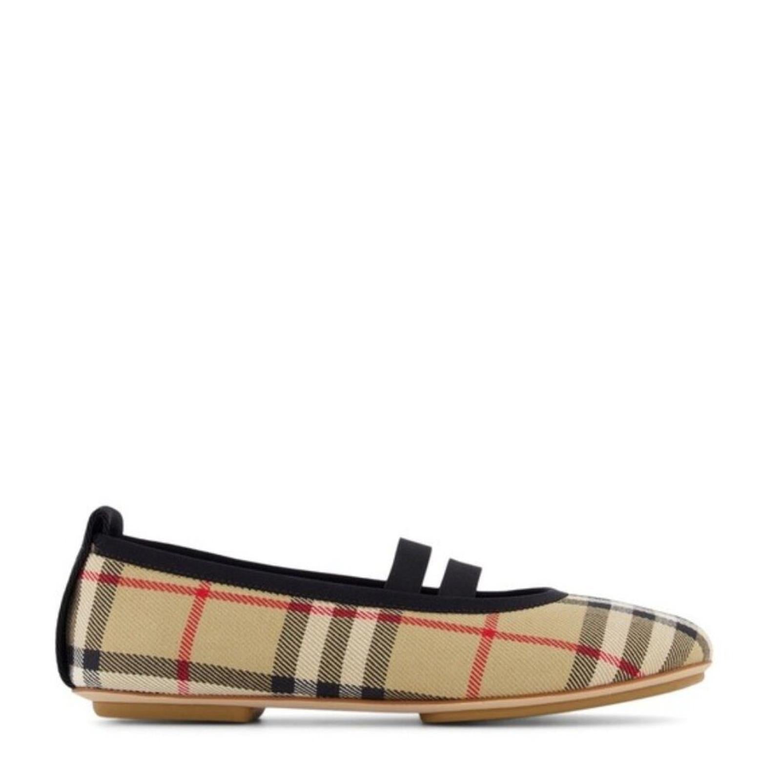 Burberry Logo-Detail Check Ballerina Shoes, Size EU 35, UK 2.5 NEW in Box