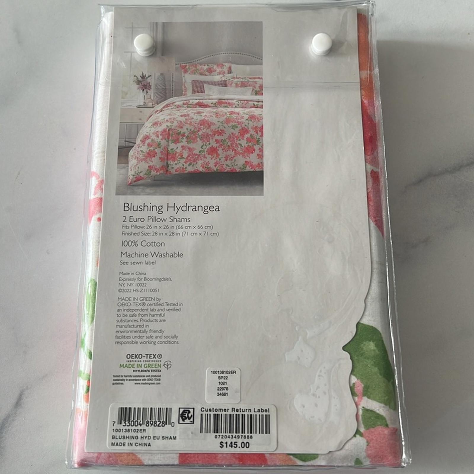 2 Sky Blushing Hydrangea Euro Shams New w/Tag $145