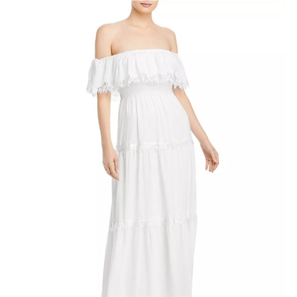 Aqua Off the Shoulder Long Evening Dress in Off-White, Size 10 New w/Tag $348