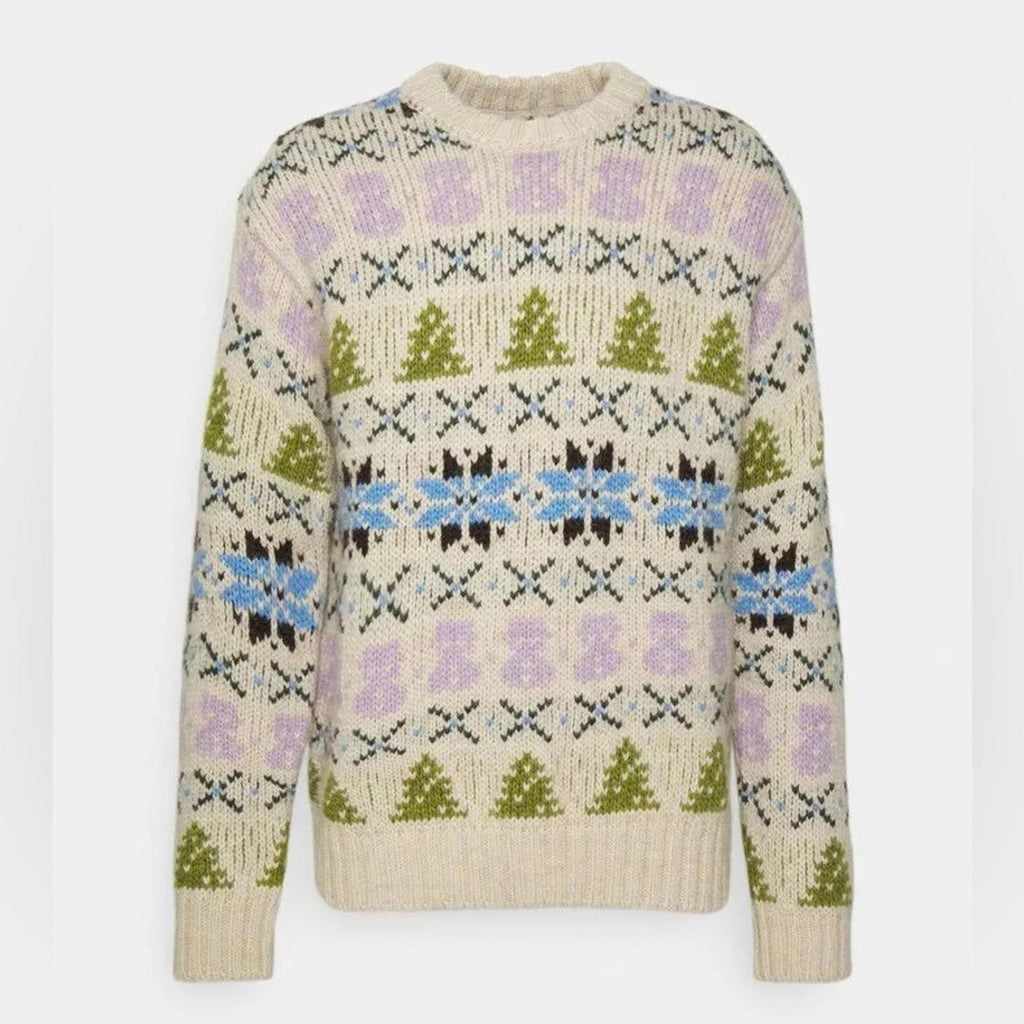 NN07 Stein Wool-Alpaca Blend Crewneck Sweater in Ecru Multi Size XL NWT $370