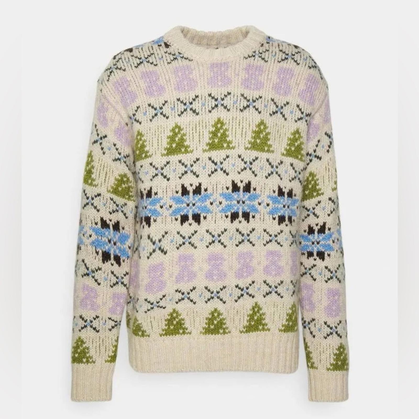 NN07 Stein Wool-Alpaca Blend Crewneck Sweater in Ecru Multi Size XL NWT $370