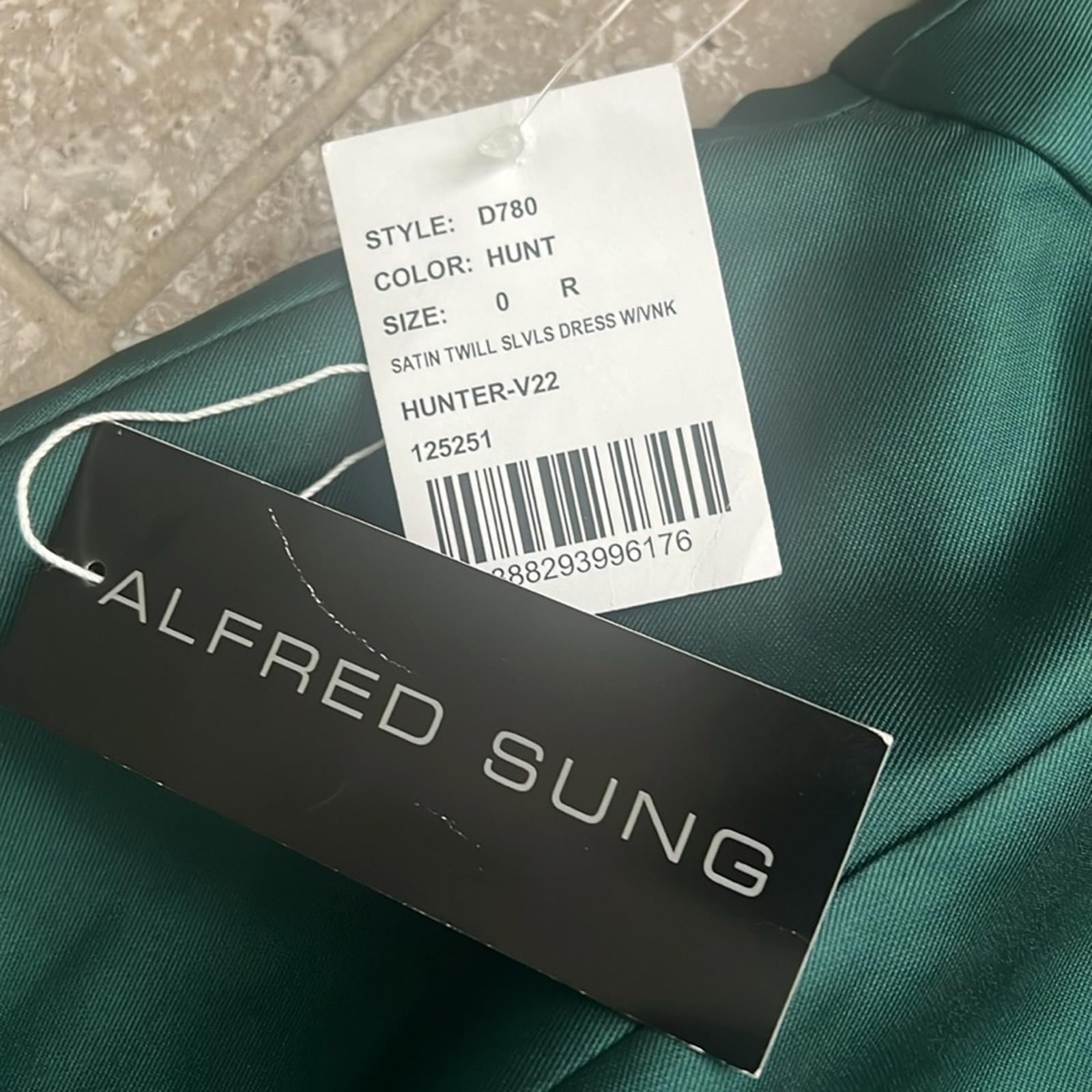 Alfred Sung Open-Back Bow Tie Satin Trumpet Gown Hunter #D780, Size 0 New w/Tag