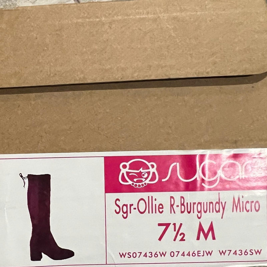 Sugar Ollie Over The Knee High Calf Boots in Burgundy, Size 7.5 New in Box