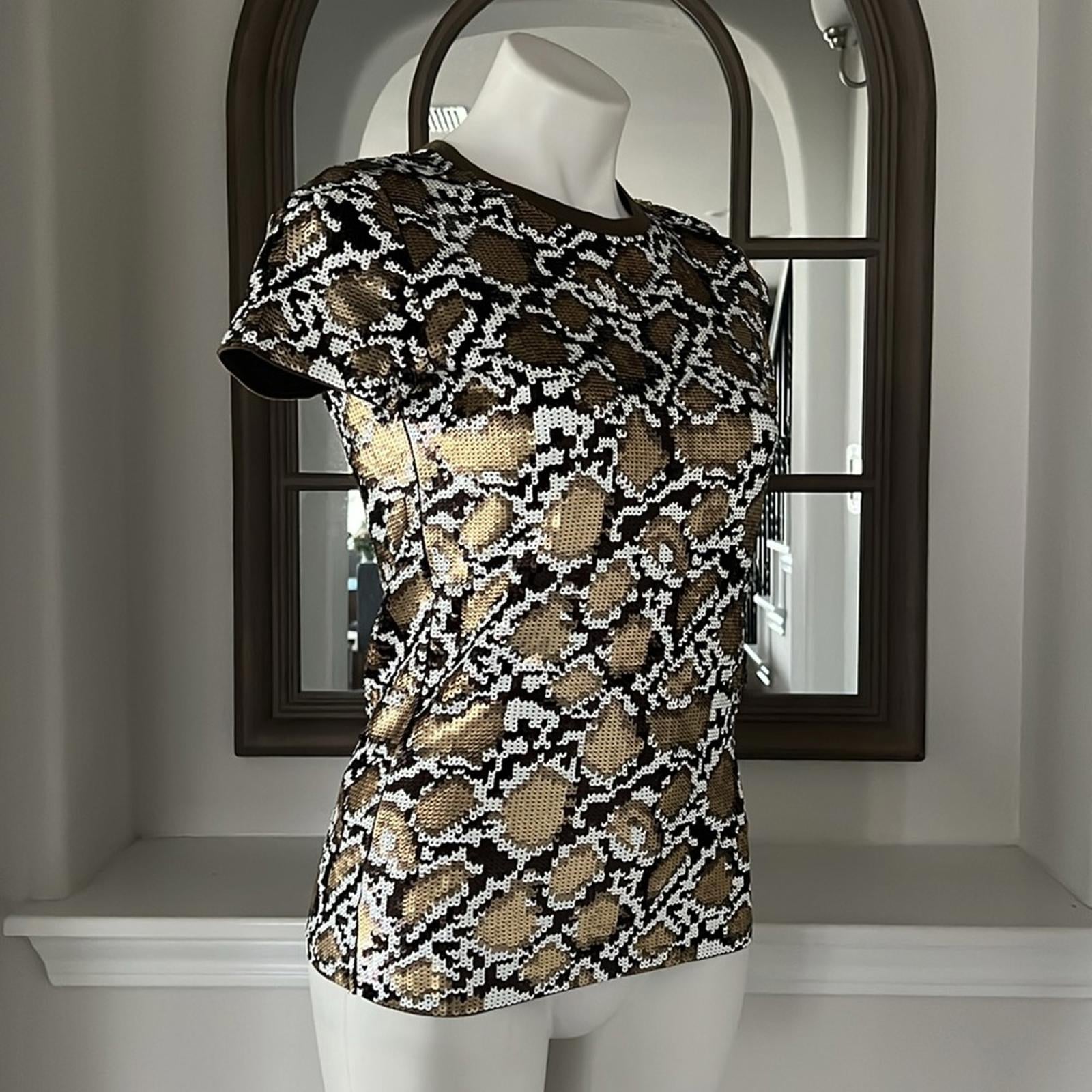 NEW Michael Kors Sequined Animal Print Top, Crewneck, Size S