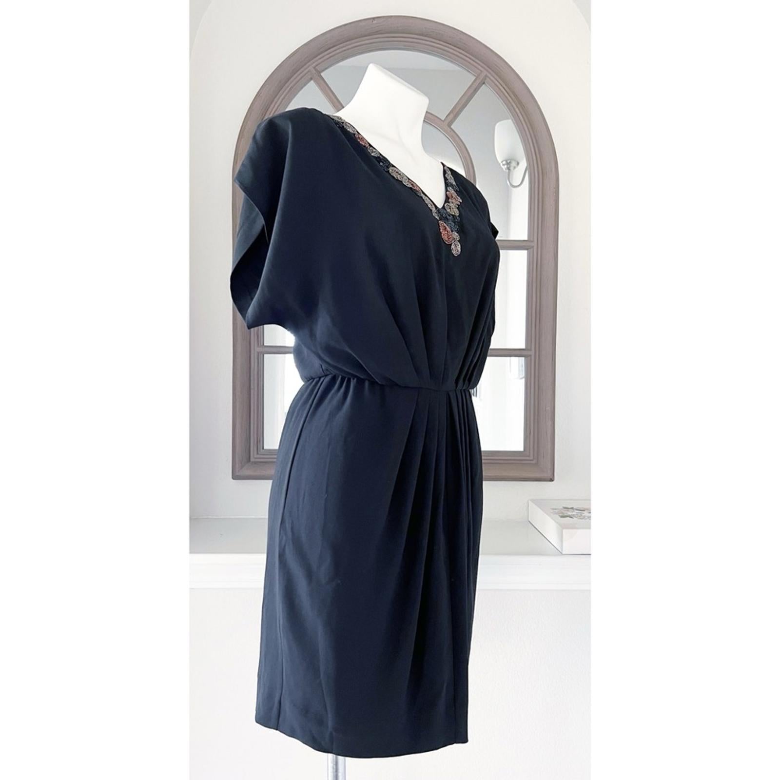 Trina Turk Black Mini Dress w/Beaded V-Neck, Size 2 Excellent!