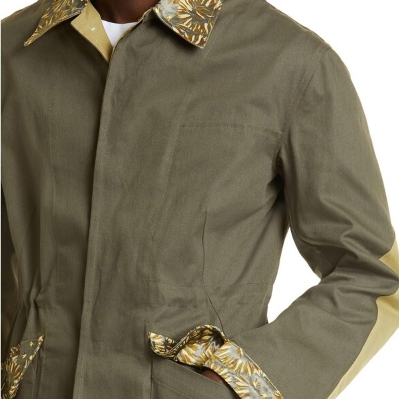 Nicholas Daley Field Jacket Khaki Mix Button Front Point Collar Size S NWT $765