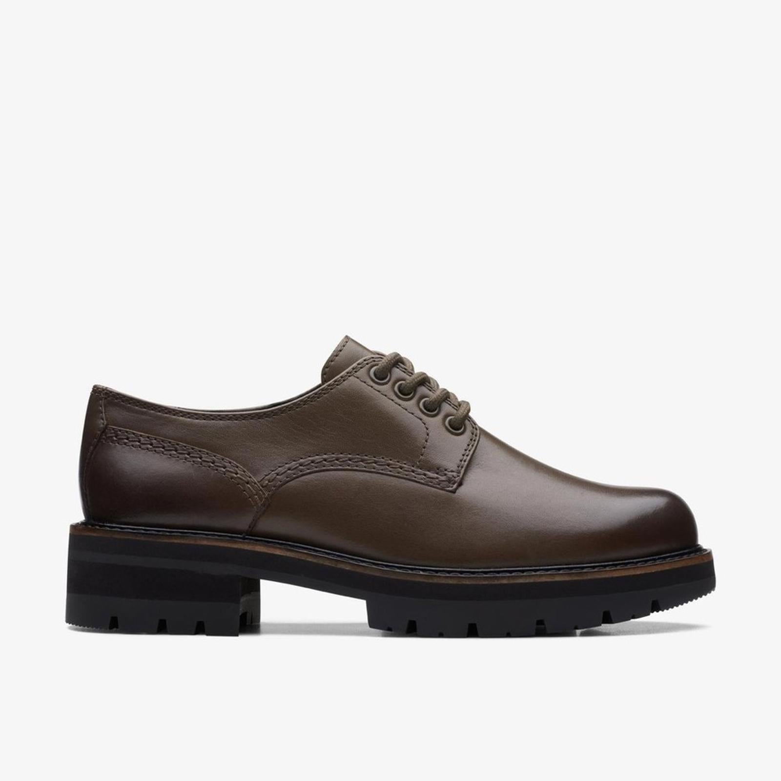NEW Clarks Orianna Lug Sole Derby Dark Olive Leather, Size UK 5D US 7.5M