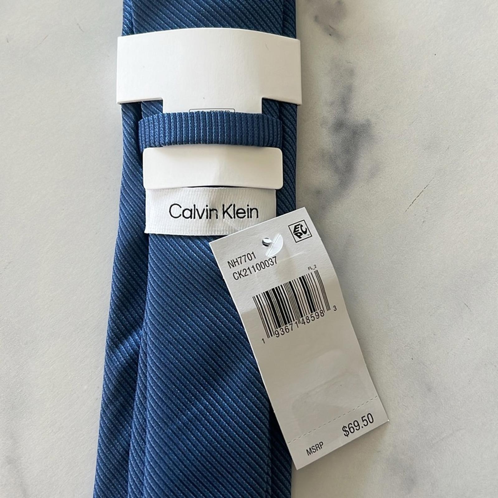 Calvin Klein Shiny Mini-Stripe Textured Silk Tie in Blue, One Size, NWT
