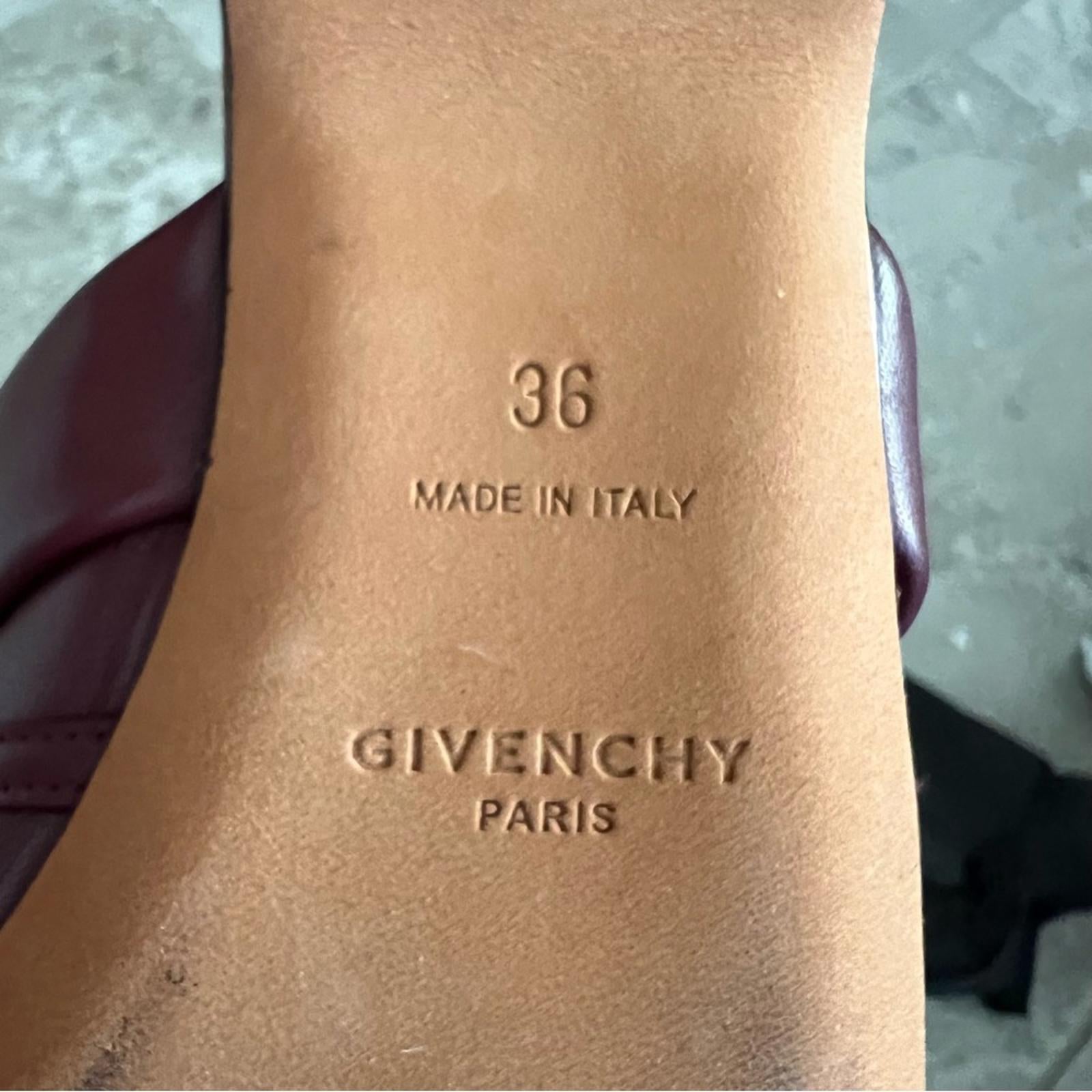 Givenchy Elba Slippers, 100% Lamb Leather Mules in Burgundy, Size 36 New in Box